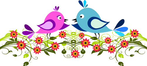 500x225 Image Of Two Cute Birds Winging Among Flowers Public Domain Vectors
