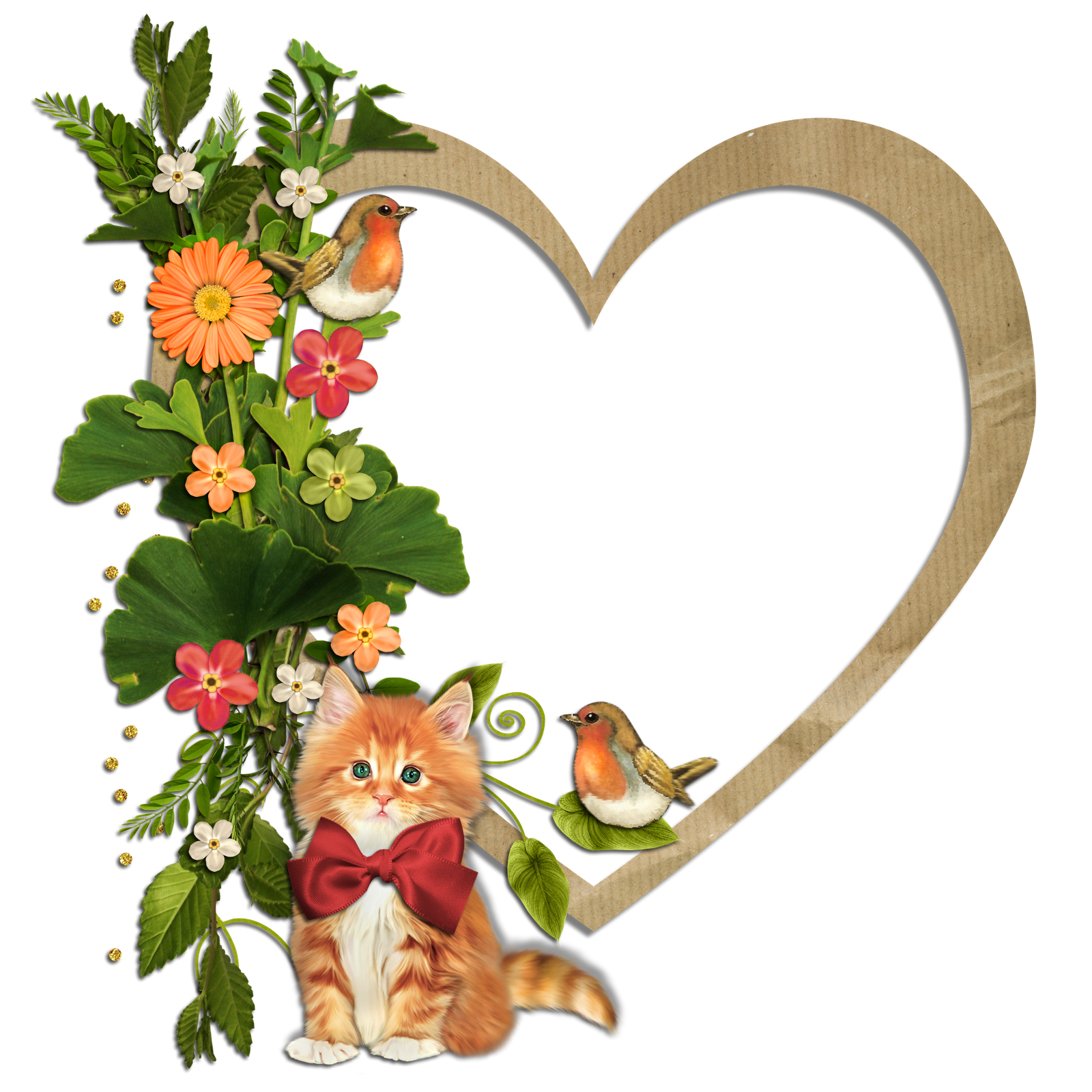 1600x1600 Kitty Birds And Flowers Heart Transparent Frameu200b Gallery
