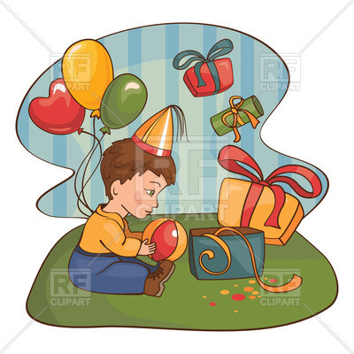 400x400 Small Boy Opens Birthday Gifts Royalty Free Vector Clip Art Image