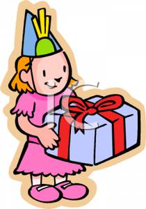 210x300 Clip Art Image A Young Girl Holding A Birthday Present