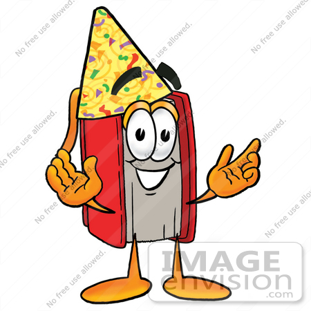 450x450 Clip Art Graphic Of A Book Cartoon Character Wearing A Birthday