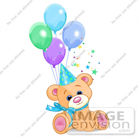 450x450 Clip Art Of A Cute Male Birthday Bear Wearing A Party Hat