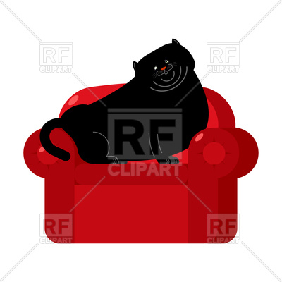 400x400 Fat Black Cat On Red Armchair Royalty Free Vector Clip Art Image
