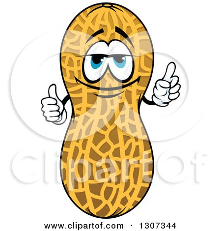 450x470 Clipart Of A Cartoon Blue Eyed Peanut Character Holding Up A Thumb