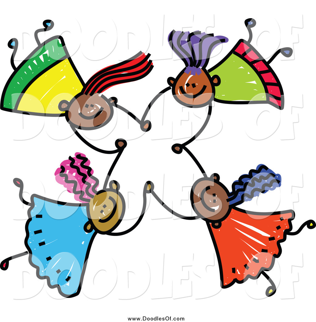1024x1044 Vector Clipart Of A Doodle Of Four Happy Black Girls Holding Hands
