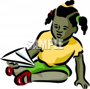 300x297 A Little Black Girl Playing With A Paper Airplane Clip Art Image