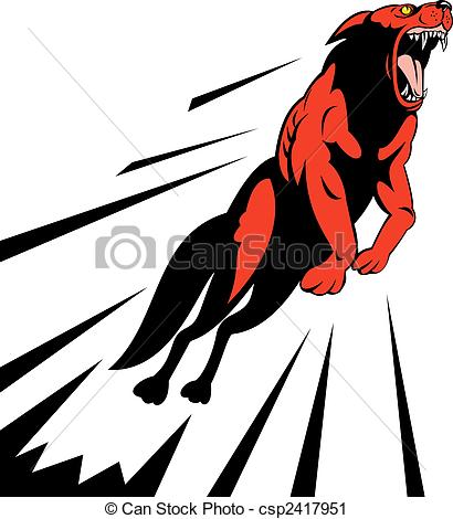 410x470 Illustration Of A Wolf Attack Jumping Through The Air, Black