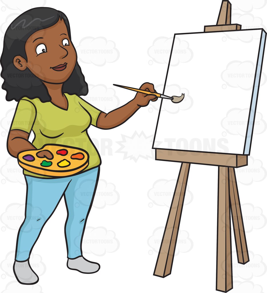 935x1024 A Black Woman Painting On A Blank Canvas Cartoon Clipart Vector