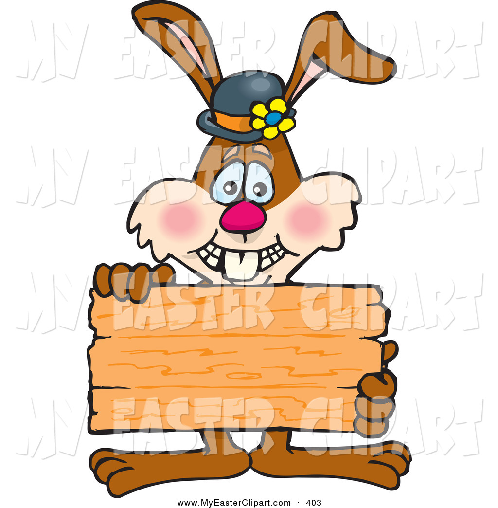 1024x1044 Clip Art Of A Grinning Bunny Rabbit Holding Up A Blank Wooden