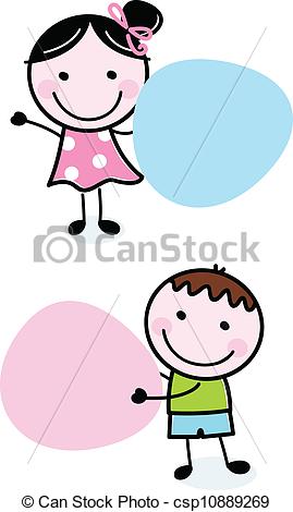 269x470 Doodle Boy And Girl Holding Blank Banners. Cute School Clip Art