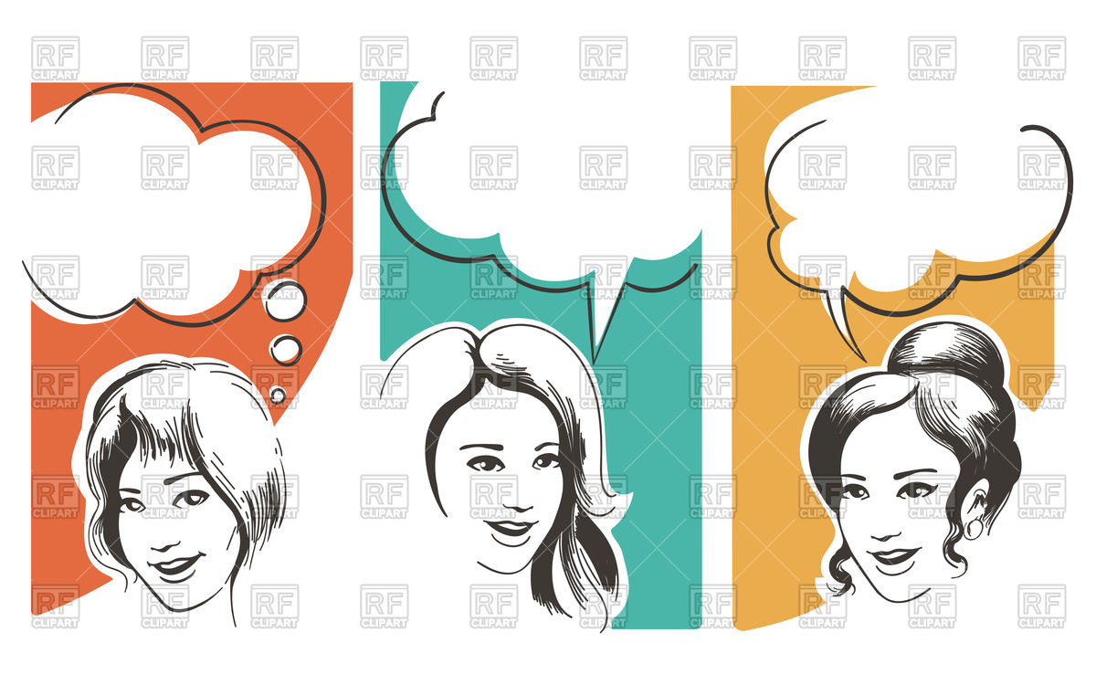 1200x750 Speaking Girls With Blank Speech Bubble Drawn In Retro Style
