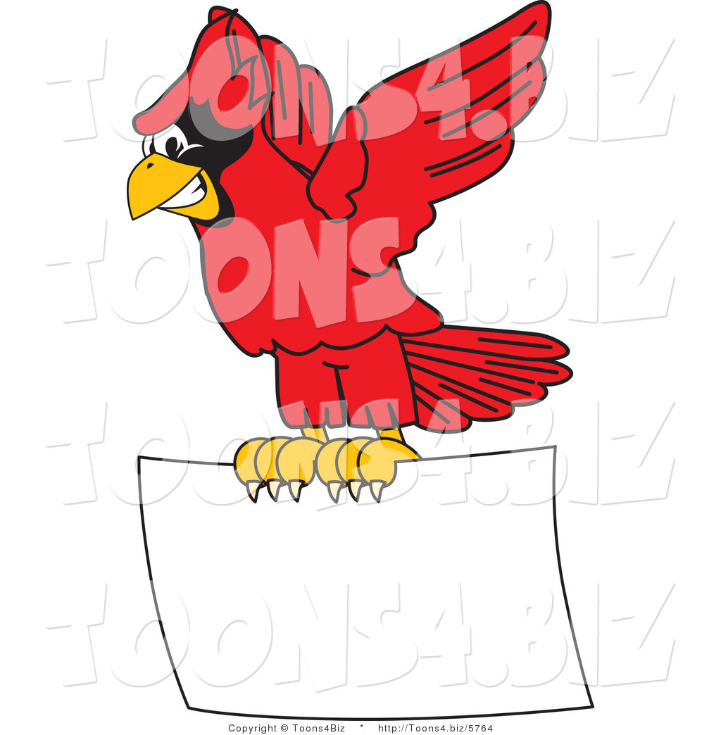 1024x1044 Vector Illustration Of A Cartoon Cardinal Mascot Flying A Blank