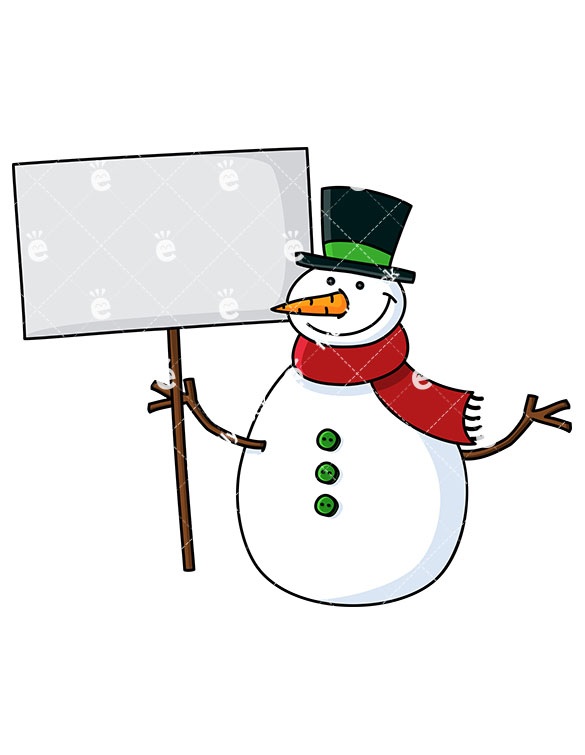 585x755 Smiling Snowman Holding Blank Sign Cartoon Vector Clipart