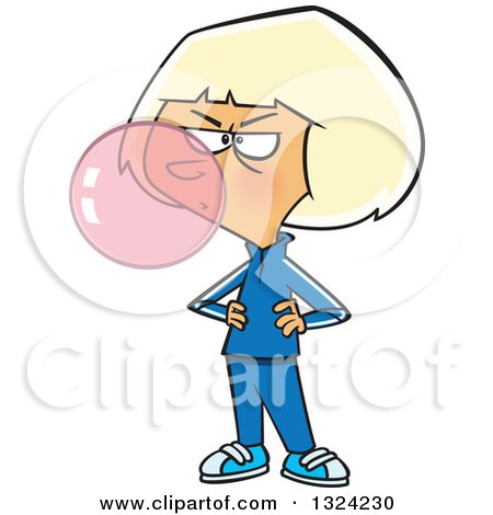 450x470 Clipart Of A Black And White Little Girl Blowing A Bubble With Gum