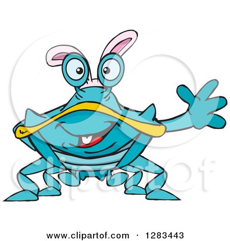 450x470 Clipart Of A Friendly Waving Blue Crab Wearing Easter Bunny Ears