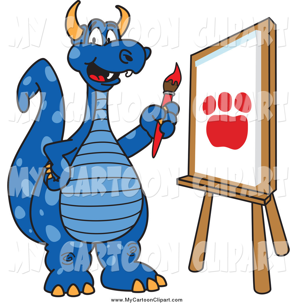 1024x1044 Clip Art Of A Blue Dragon Painting A Paw Print By Toons4biz
