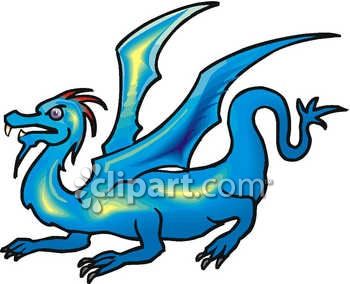 350x284 Royalty Free Clipart Image A Crouching Blue Dragon