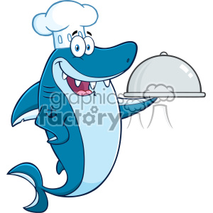 300x300 Royalty Free Clipart Chef Blue Shark Cartoon Holding A Platter