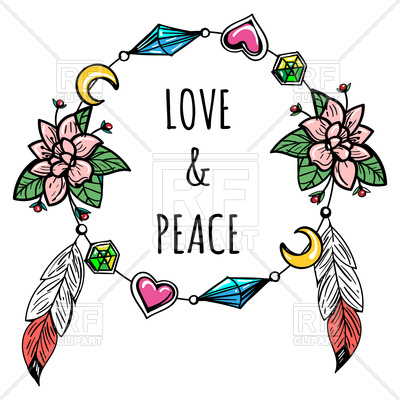 400x400 Hand Drawn Boho Wreath And Lettering Love And Peace Royalty Free