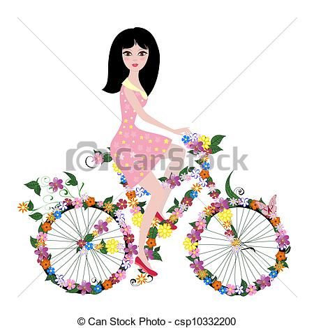 450x470 Free Clip Art Of Girl On Bike Flower Girl On Bike