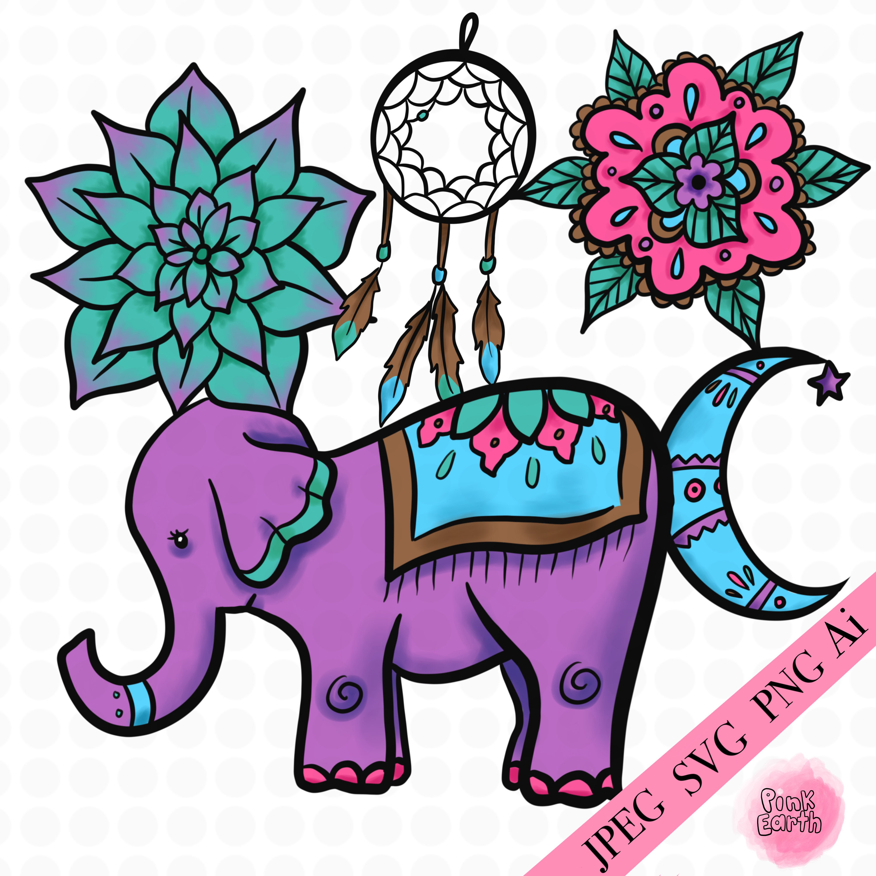 3000x3000 Boho Svg Clip Art, Png Elephant, Vector Art, Bohemian Clip Art