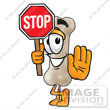 450x450 Clip Art Graphic Of A Bone Cartoon Character Holding A Stop Sign