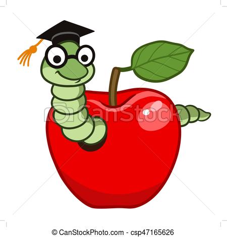 450x470 Bookworm In Apple. Vector Hand Drawn Cartoon Character Vector
