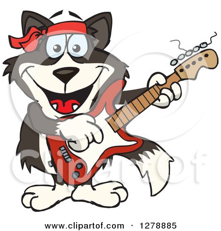450x470 Clipart Of A Happy Border Collie Dog Playing An Acoustic Guitar