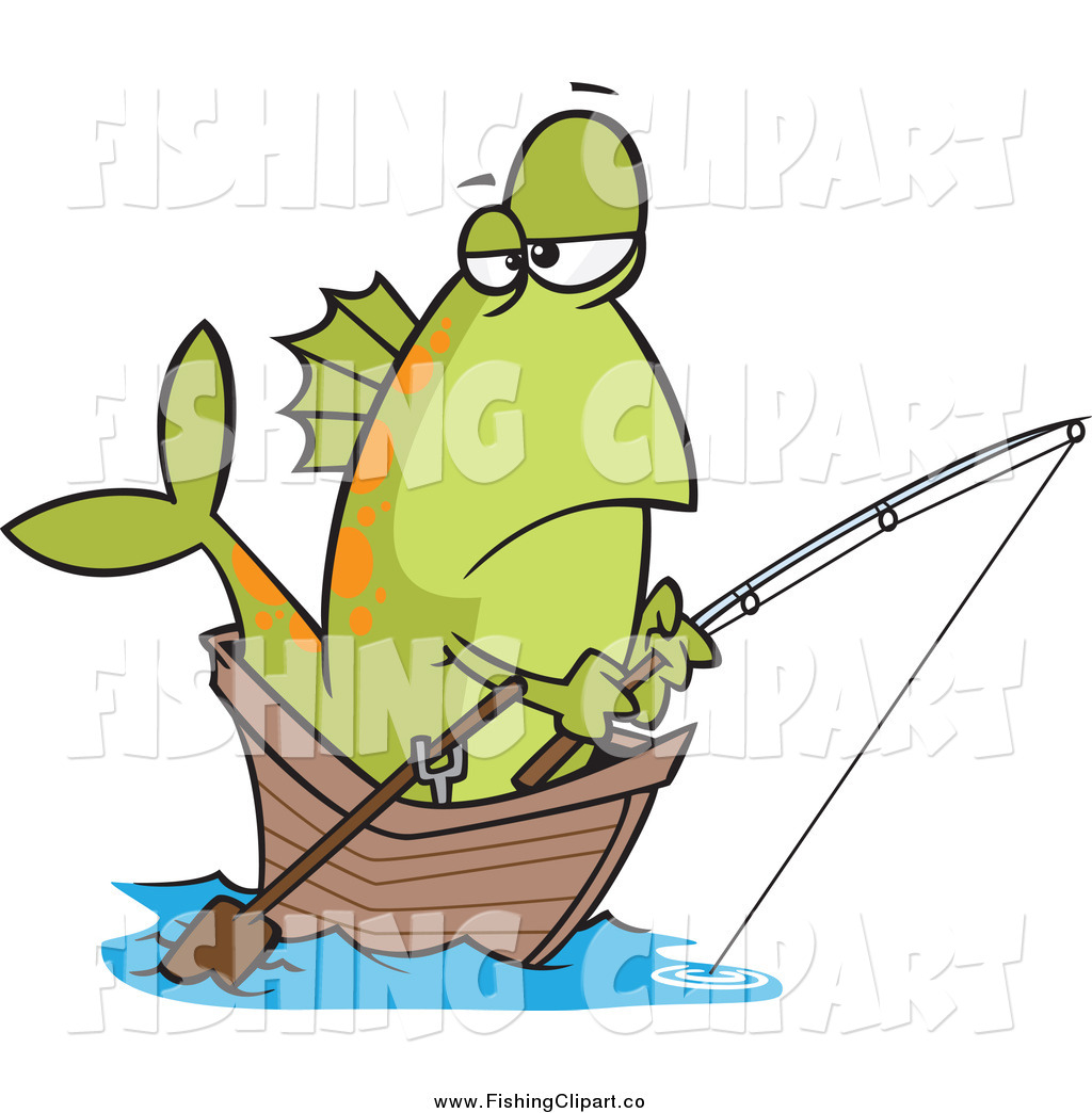 1024x1044 Clip Art Of A Bored Green Fish Fishing From A Boat By Toonaday