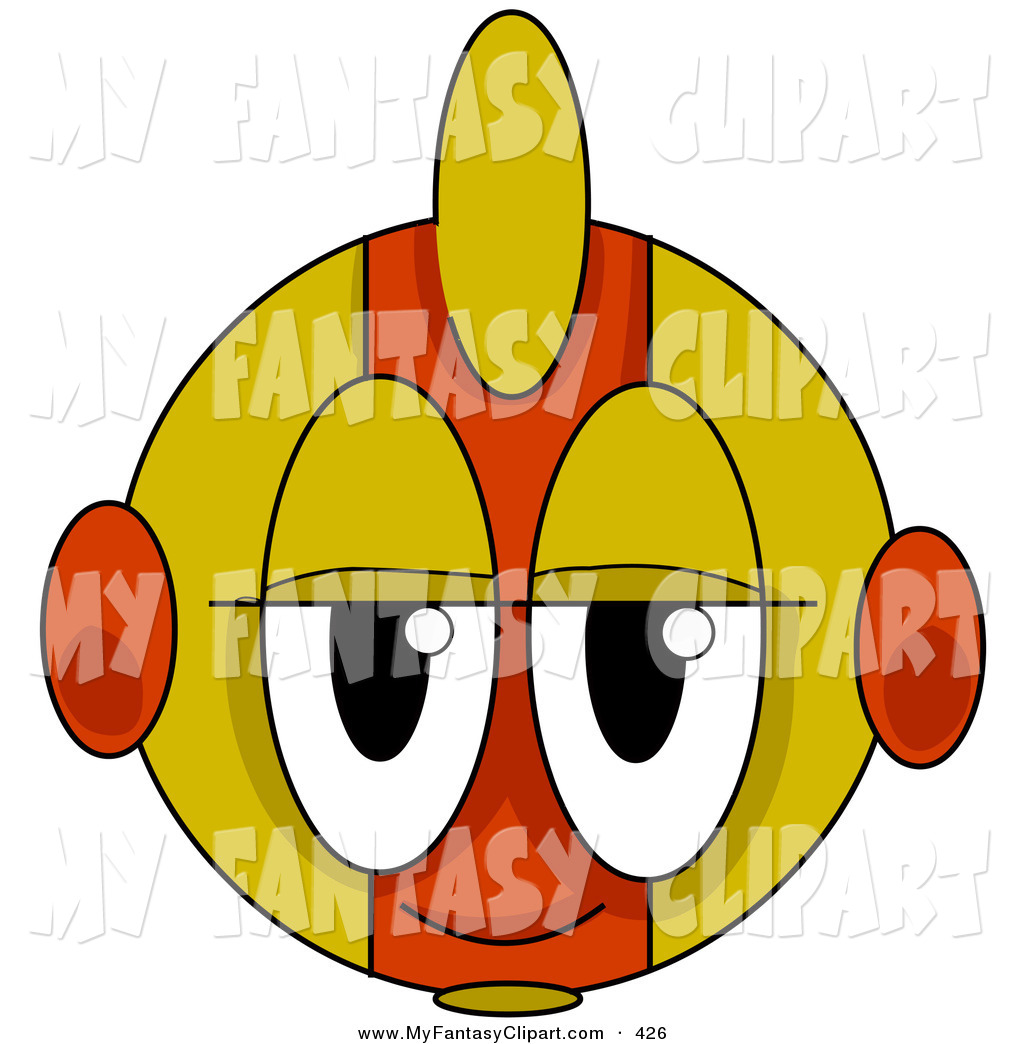 1024x1044 Clip Art Of A Happy, But Bored Alien Face With Yellow And Orange