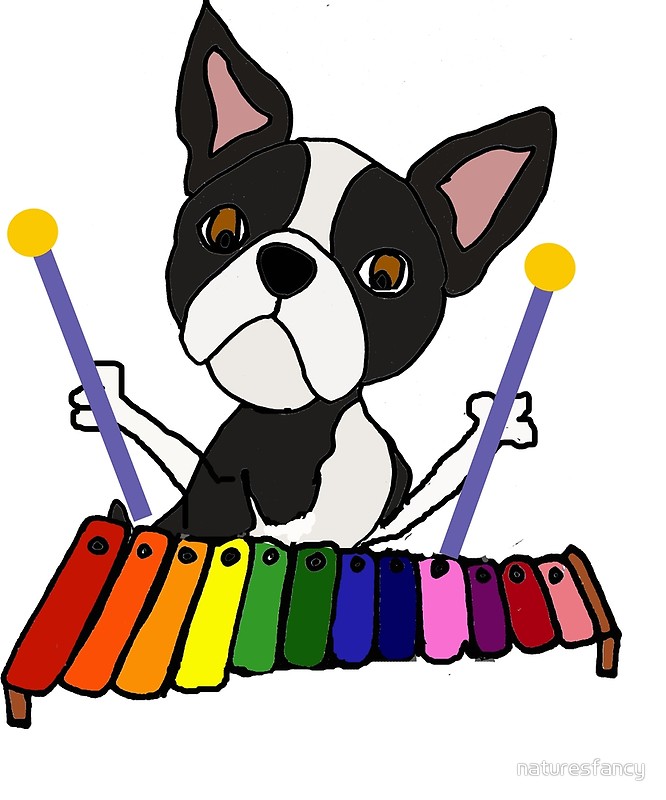 666x800 Cute Boston Terrier Dog Playing Xylophone Cartoon By Naturesfancy