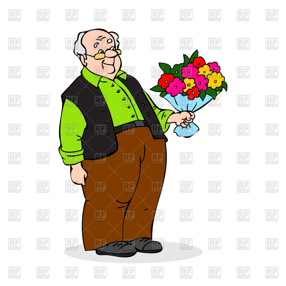 1200x1200 Old Man With A Bouquet Of Flowers Royalty Free Vector Clip Art