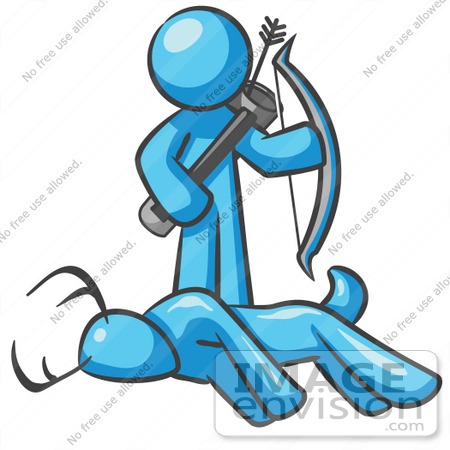 450x450 Clip Art Graphic Of A Sky Blue Guy Character Hunting Deer
