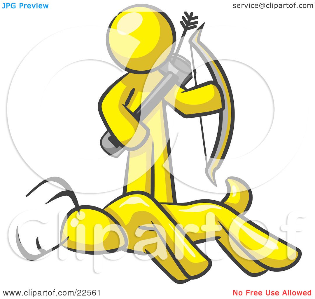 1080x1024 Clipart Illustration Of A Yellow Man, A Hunter, Holding A Bow