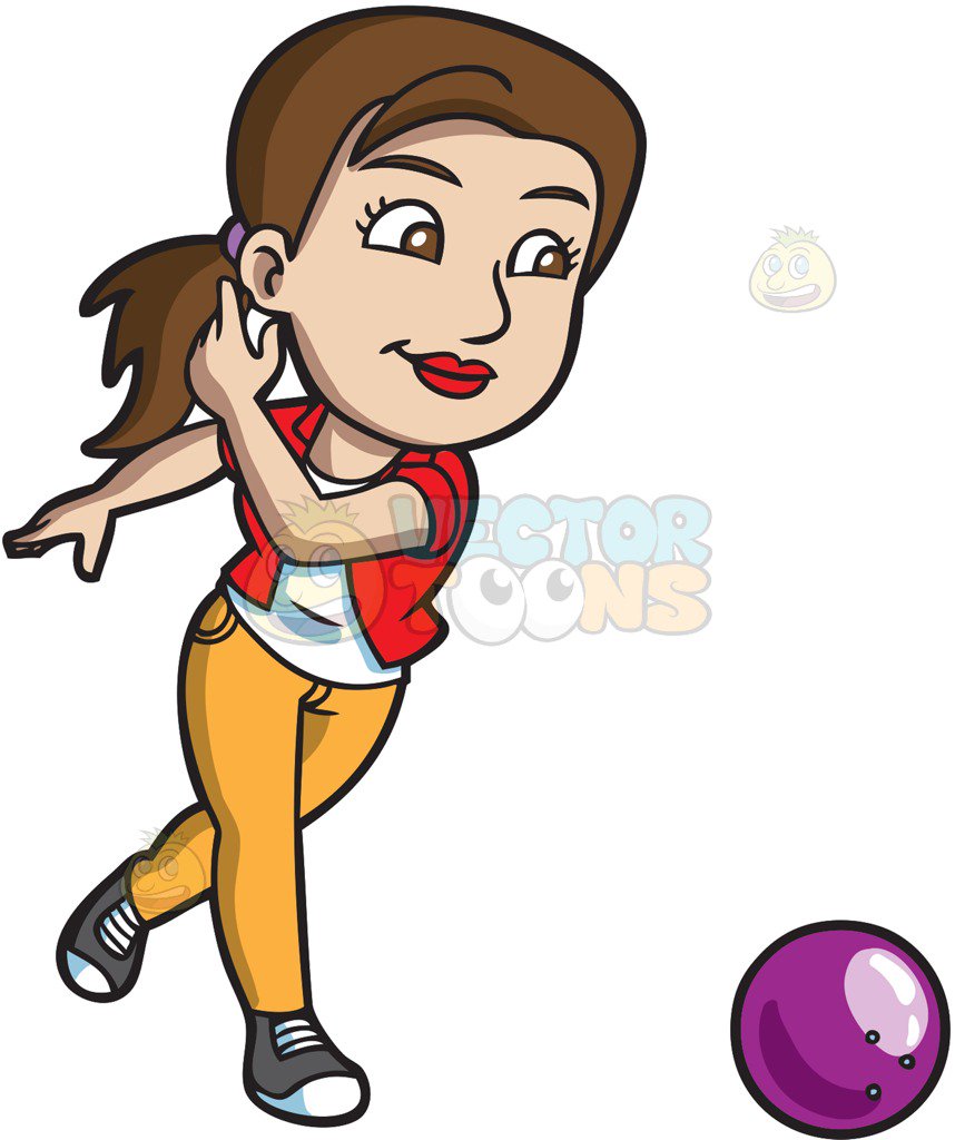 858x1024 A Woman Rolls A Bowling Ball Cartoon Clipart