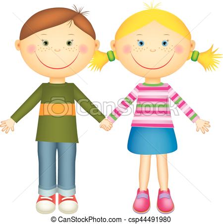 450x453 Boy And Girl Holding Hands. Happy Little Boy And Girl Holding
