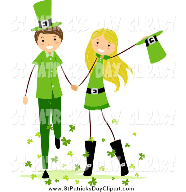 600x620 Clip Art Of A St Patricks Day Stick Boy Girl Holding Hands
