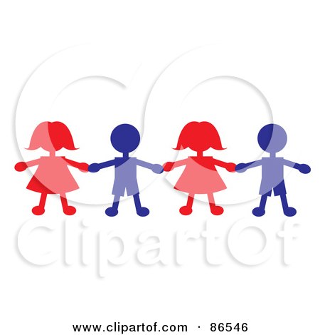 450x470 Royalty Free (Rf) Clipart Illustration Of A Line Of Red And Blue