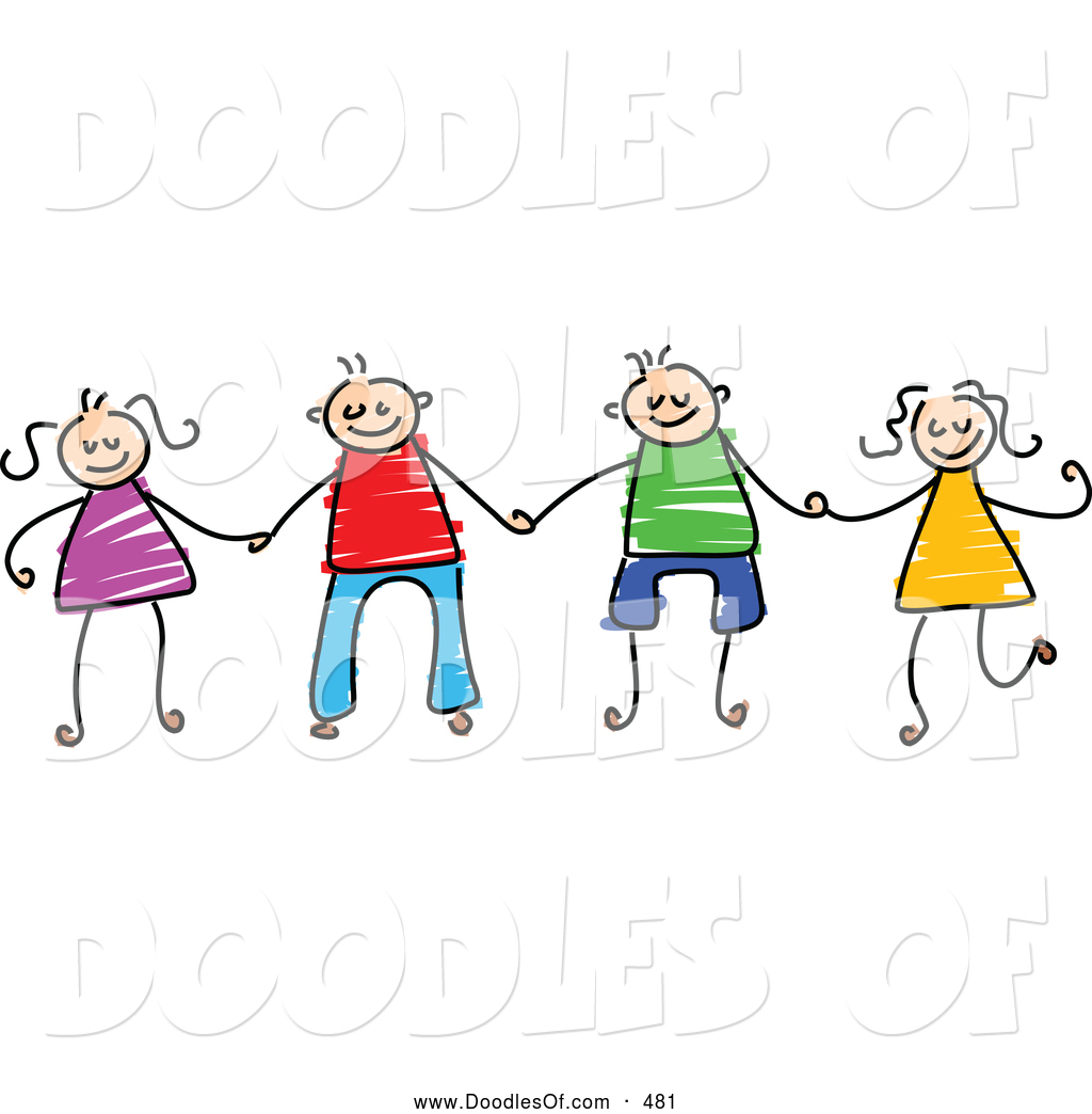 1024x1044 Vector Clipart Of A Childs Sketch Of Boys And Girls Holding Hands