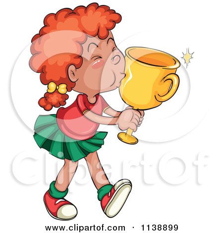 450x470 Cartoon Of A Red Haired Girl Kissing Her Winning Trophy