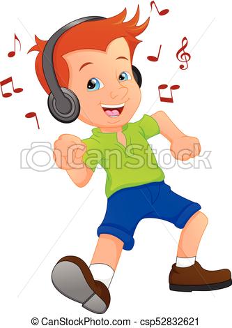 333x470 Vector Illustration Of Funny Boy Cartoon Listening Music Vector
