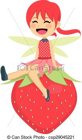 276x470 Happy Strawberry Fairy. Cute Little Strawberry Fairy Sitting Happy
