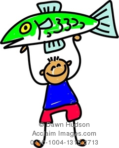 241x300 Clipart Image Of Little Boy Holding A Giant Fish