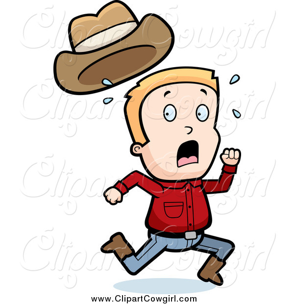 600x620 Clipart Of A Scared Blond Caucasian Cowboy Boy Running By Cory