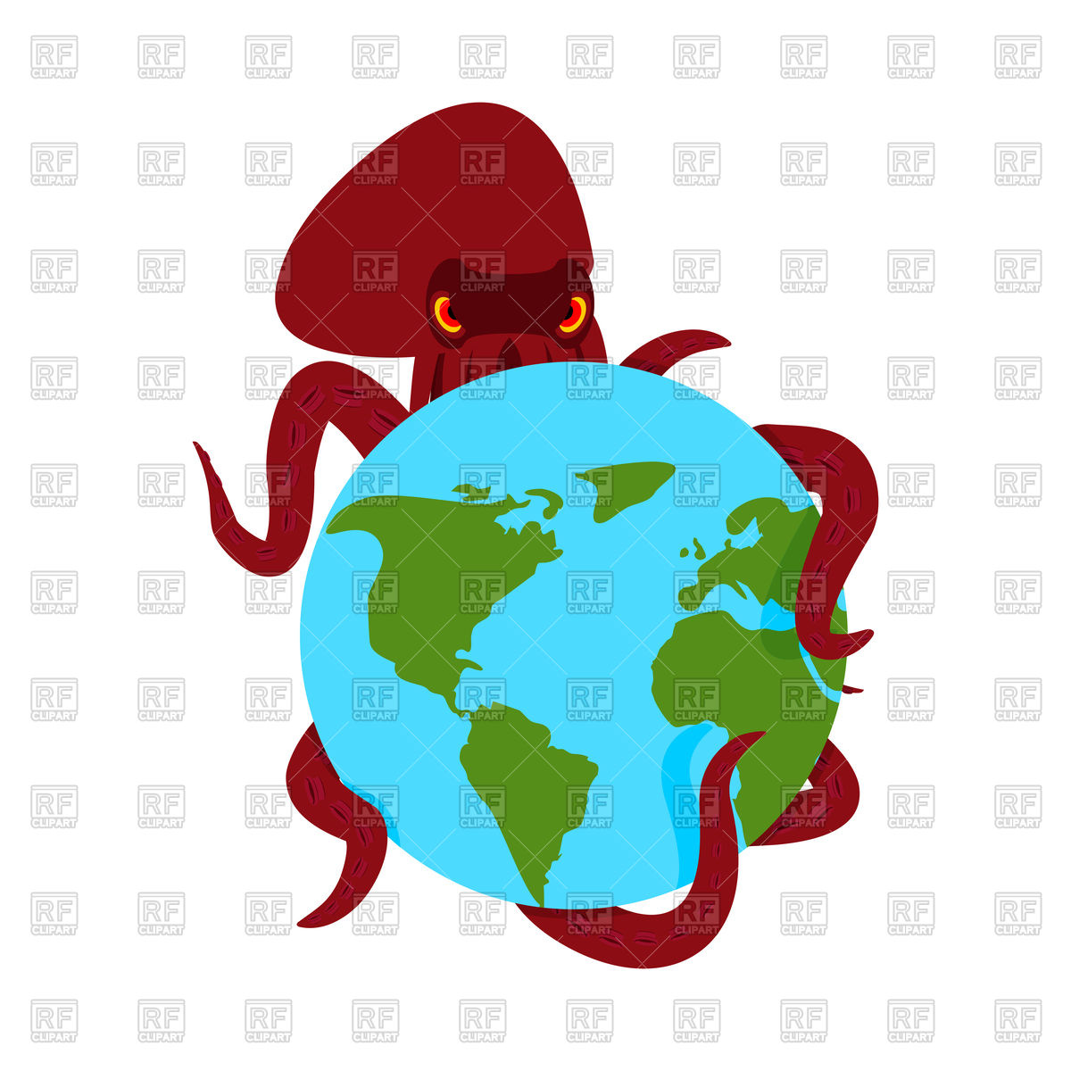 1200x1200 Octopus And Earth. Monster And Planet. Royalty Free Vector Clip
