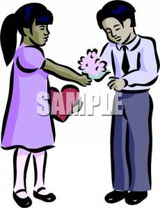 230x300 An Asian Girl Giving Flowers To Her Boyfriend Clipart Picture