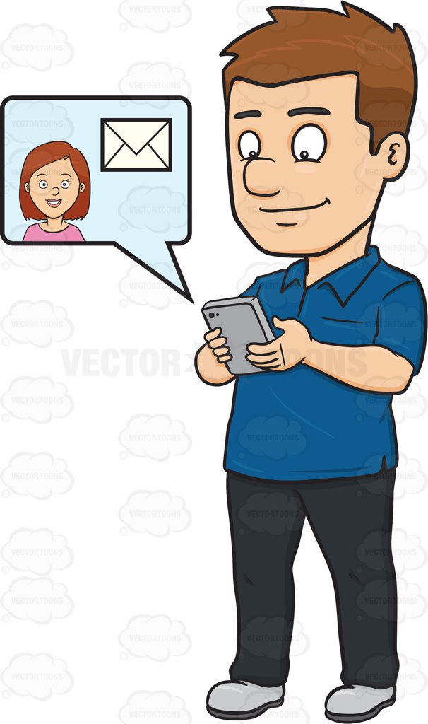 606x1024 A Man About To Read A Text Message From A Woman Cartoon Clipart