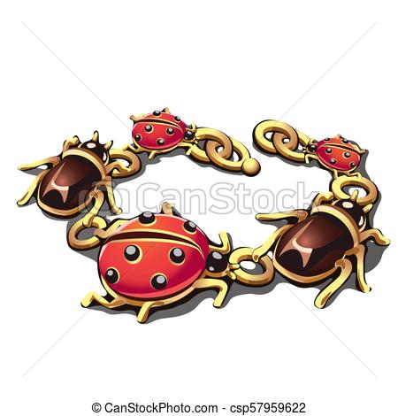 450x470 Golden Bracelet In The Form Of Beetles And Ladybugs Isolated