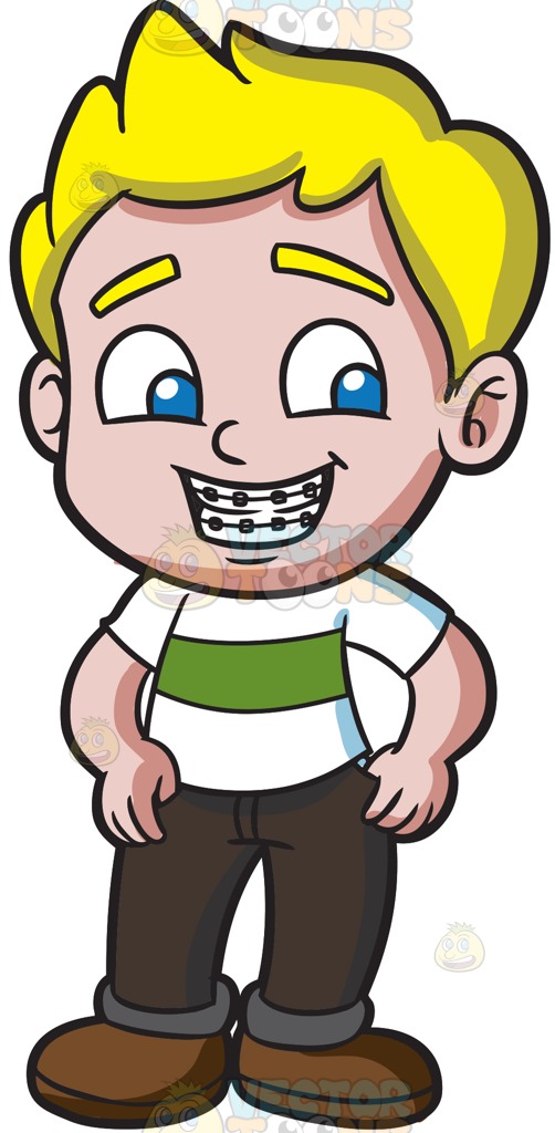 502x1024 A Boy Proudly Smiles To Reveal His Braces Cartoon Clipart Vector