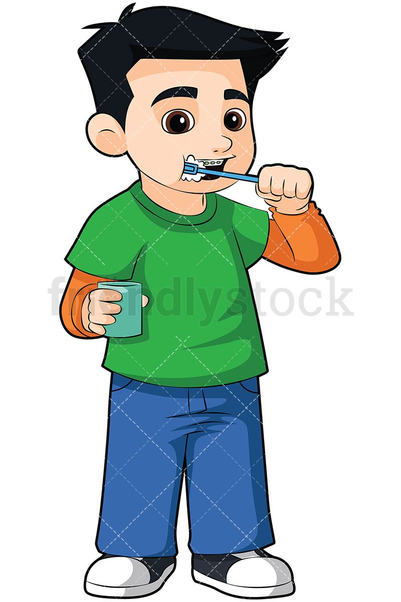 800x1200 Little Boy Brushing His Braces Vector Cartoon Clipart Kids Braces